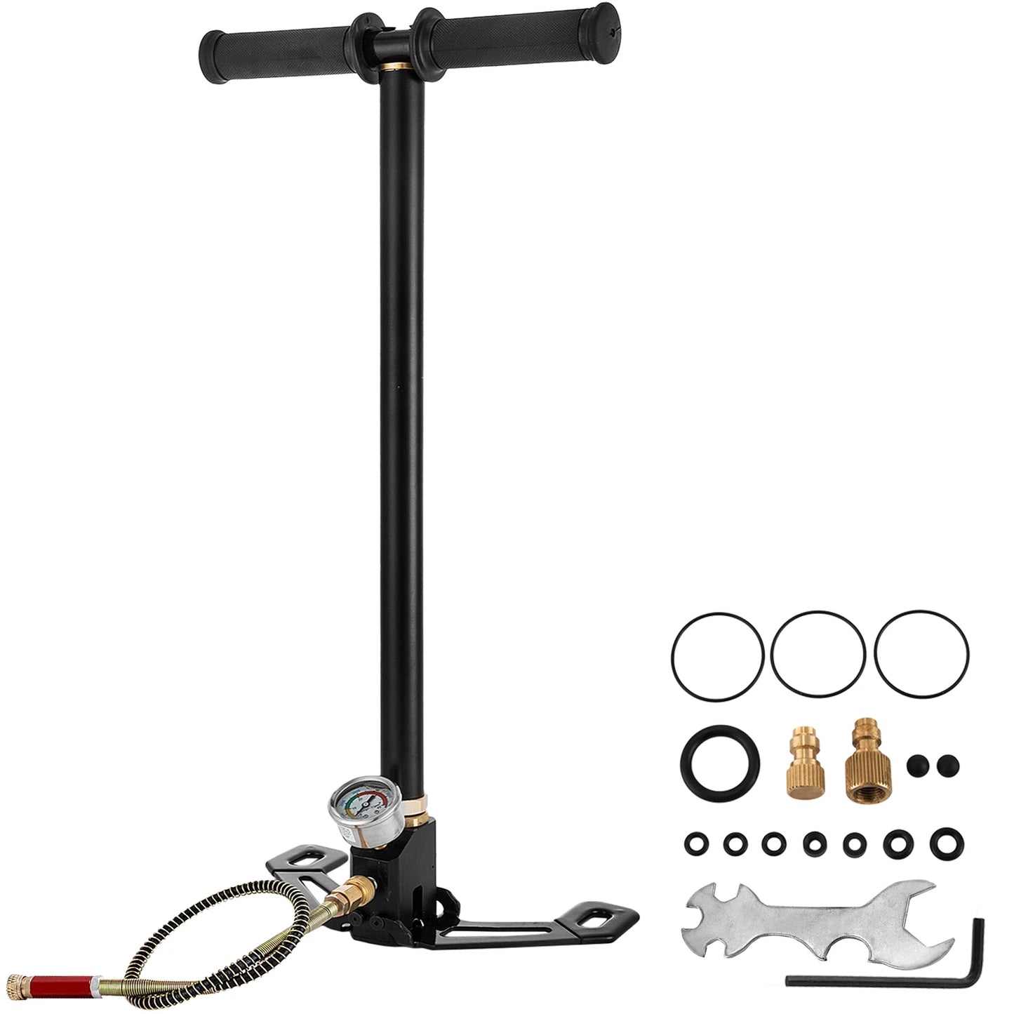 SucceBuy 3 Stage PCP Pump 30MPa 4500PSI Pressure Gauge Air Hand Stirrup Pump for Car Bicycle Tire Scuba Tank Paintball Filling