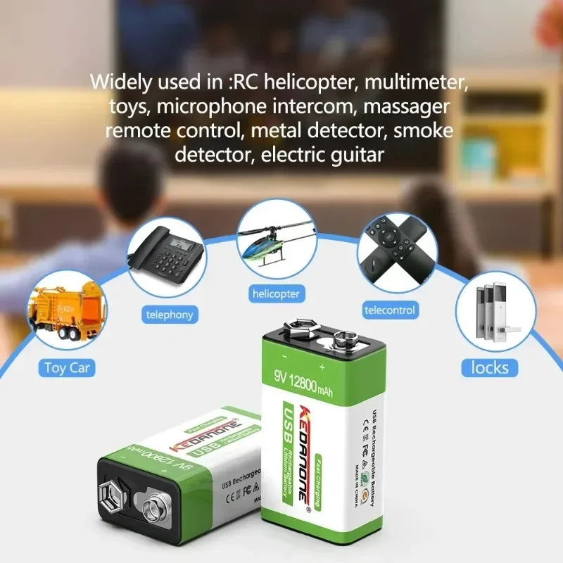 New 9V Rechargeable Battery 12800mAh Micro USB Lithium Batteries for Multimeter Microphone Toy Remote Control KTV Li-ion Battery