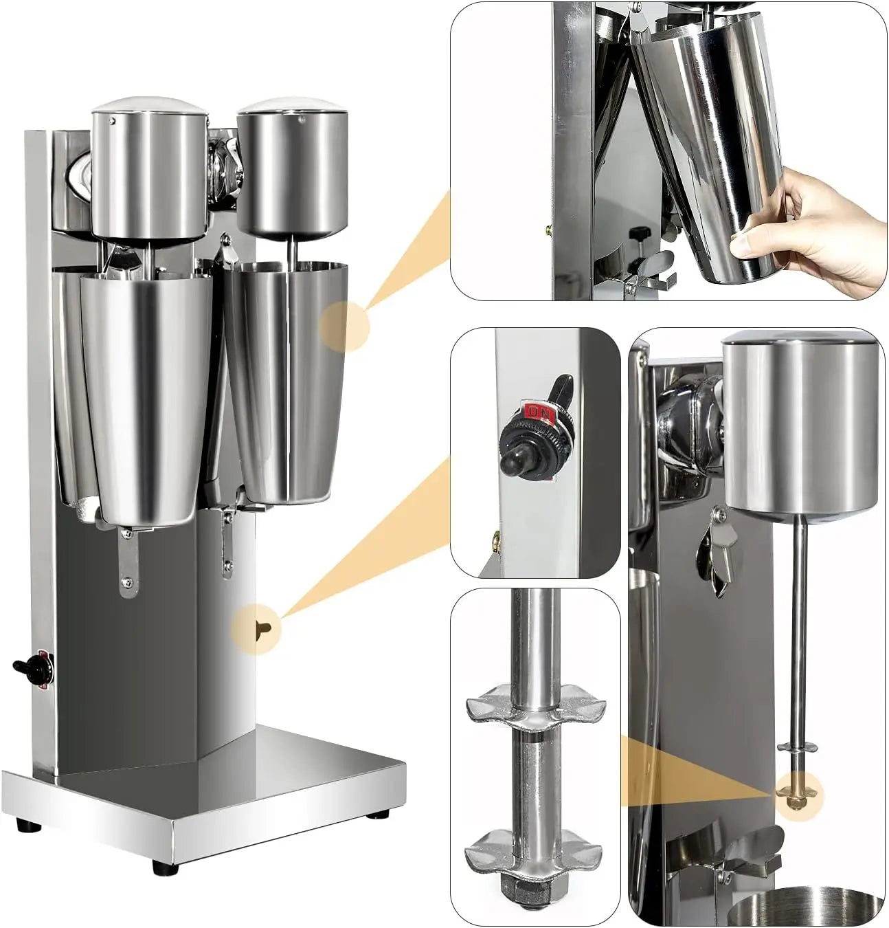 Milkshake Maker Double Head Milk Shake Machines Commercial Milk Shake Maker Stainless Steel Milkshake Blender Electric Milkshake