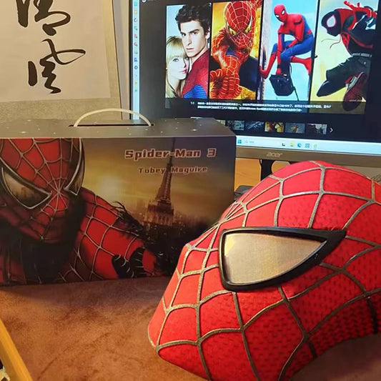 Marvel Toby Maguire Spiderman Mask With Hard Face Shell & Magnetic Eyes Super Hero Venom Screen Printed Fabric 3d Webs Cos Gift