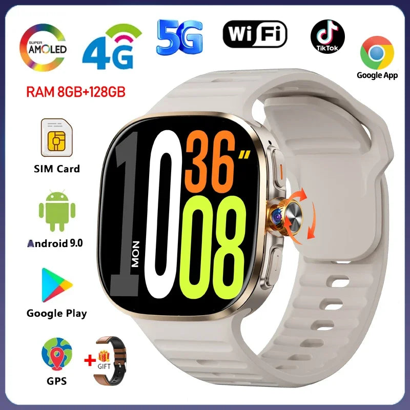 5G/4G Full Network Smart Watch 2.40 inch Big Screen HD Video Call WIFI GPS 8GB+128GB RAM 2100mAh Google Play Sim Card Smartwatch