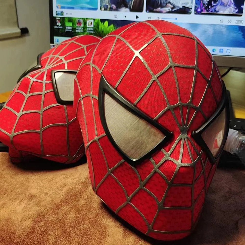 Marvel Toby Maguire Spiderman Mask With Hard Face Shell & Magnetic Eyes Super Hero Venom Screen Printed Fabric 3d Webs Cos Gift