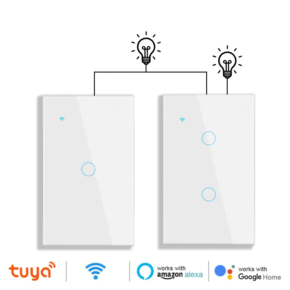 Tuya Wifi Smart Stair Switch US Touch Glass Panel Stair Cross Multi Light Switches 1 Gang 2 Way APP Control Alexa Google Home