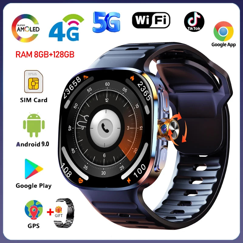 5G/4G Full Network Smart Watch 2.40 inch Big Screen HD Video Call WIFI GPS 8GB+128GB RAM 2100mAh Google Play Sim Card Smartwatch
