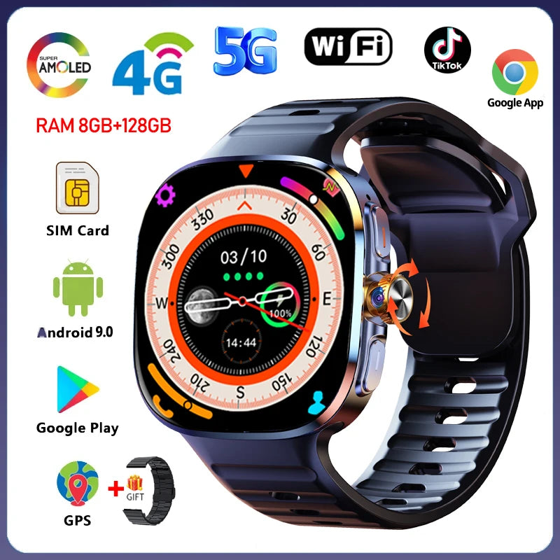 5G/4G Full Network Smart Watch 2.40 inch Big Screen HD Video Call WIFI GPS 8GB+128GB RAM 2100mAh Google Play Sim Card Smartwatch
