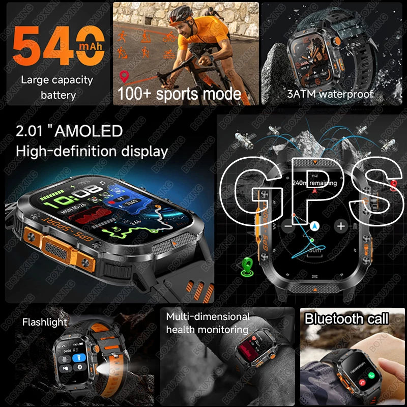 For Xiaomi Military Outdoor Sports GPS Smart Watch Men Built-in GPS 3ATM Waterproof Compass Heart rate Bluetooth Call SmartWatch