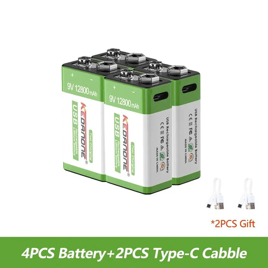 New 9V Rechargeable Battery 12800mAh Micro USB Lithium Batteries for Multimeter Microphone Toy Remote Control KTV Li-ion Battery