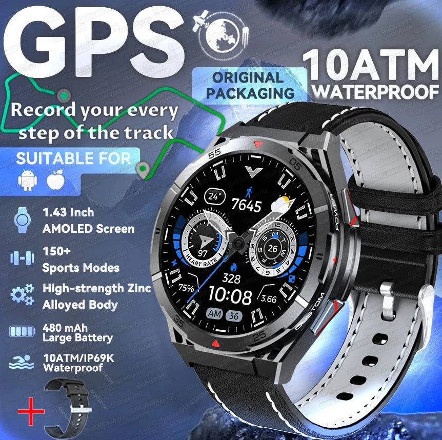 2025 New Dual-Band satellite GPS Smart Watch Men 1.43'' AMOLED Screen Compass Heart Rate BT Call IP69 Waterproof Swimming Watch