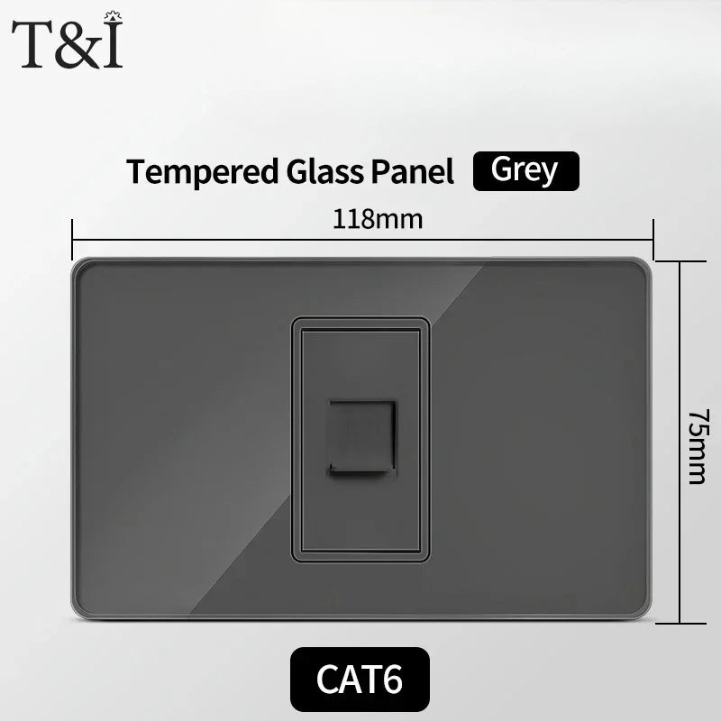 118*75mm Tempered Glass Socket US Wall Socket Thai USB Socket Plug with Dual USB Type-C Ports,Light Switch 110V