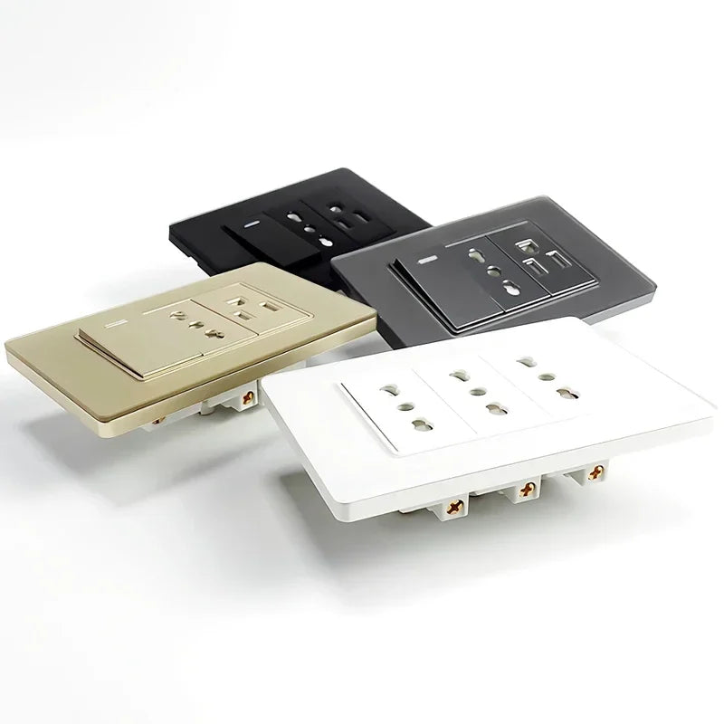 118*75mm Tempered Glass Socket US Wall Socket Thai USB Socket Plug with Dual USB Type-C Ports,Light Switch 110V