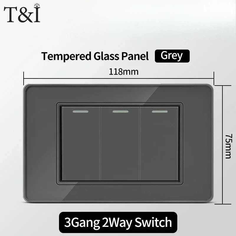 118*75mm Tempered Glass Socket US Wall Socket Thai USB Socket Plug with Dual USB Type-C Ports,Light Switch 110V