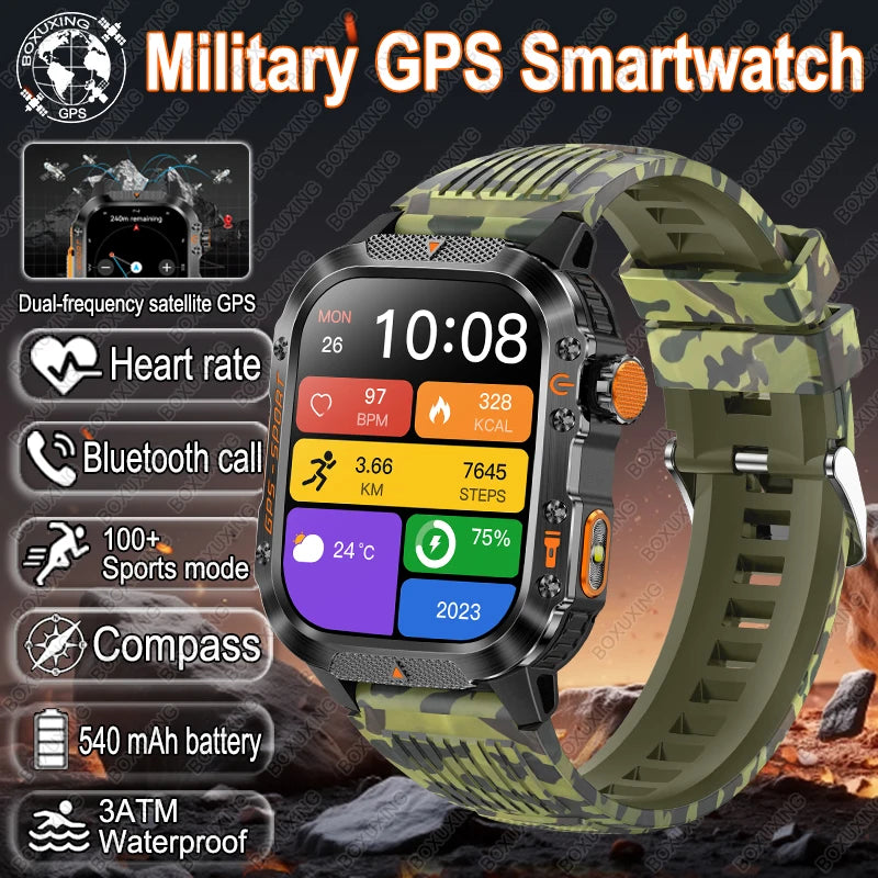 For Xiaomi Military Outdoor Sports GPS Smart Watch Men Built-in GPS 3ATM Waterproof Compass Heart rate Bluetooth Call SmartWatch