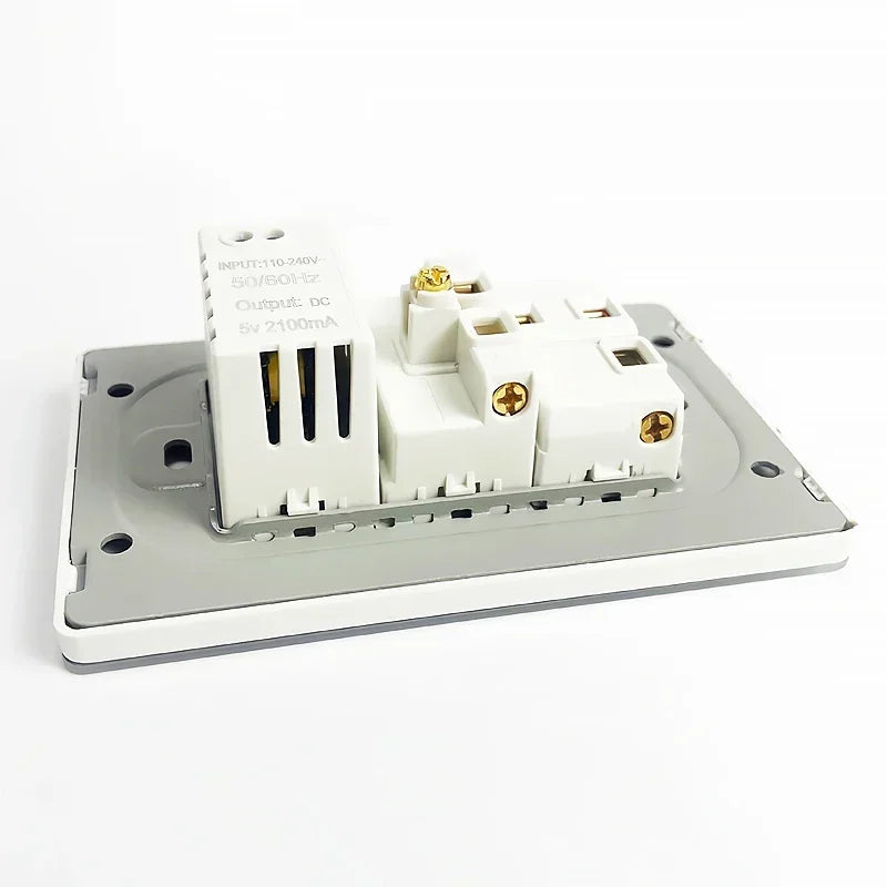 118*75mm Tempered Glass Socket US Wall Socket Thai USB Socket Plug with Dual USB Type-C Ports,Light Switch 110V