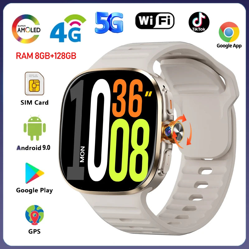5G/4G Full Network Smart Watch 2.40 inch Big Screen HD Video Call WIFI GPS 8GB+128GB RAM 2100mAh Google Play Sim Card Smartwatch