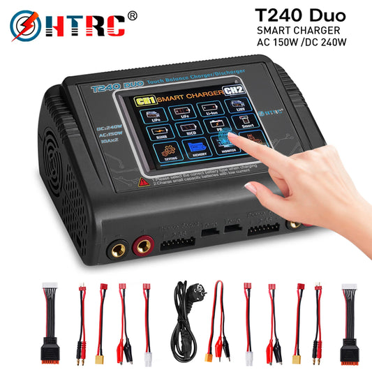 HTRC T240 High Power Battery Charger AC150W DC 240W 10A Dual Channel Touch Screen Lipo Balance Chargers Discharger for RC Models
