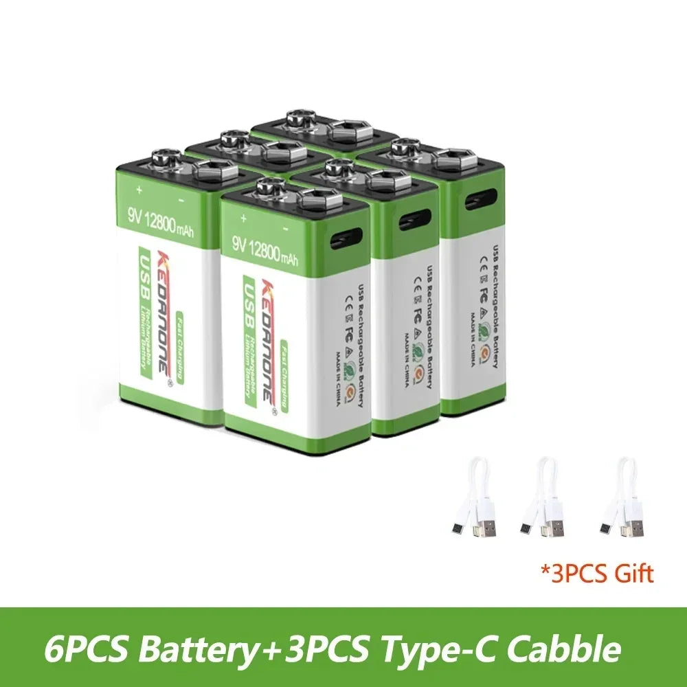 New 9V Rechargeable Battery 12800mAh Micro USB Lithium Batteries for Multimeter Microphone Toy Remote Control KTV Li-ion Battery