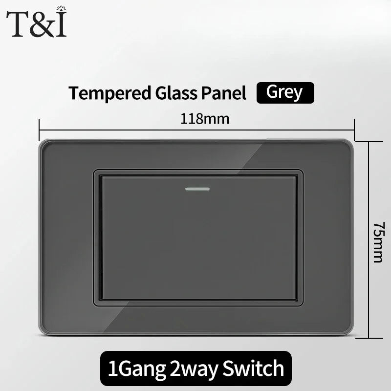 118*75mm Tempered Glass Socket US Wall Socket Thai USB Socket Plug with Dual USB Type-C Ports,Light Switch 110V