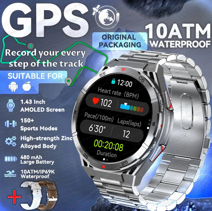2025 New Dual-Band satellite GPS Smart Watch Men 1.43'' AMOLED Screen Compass Heart Rate BT Call IP69 Waterproof Swimming Watch