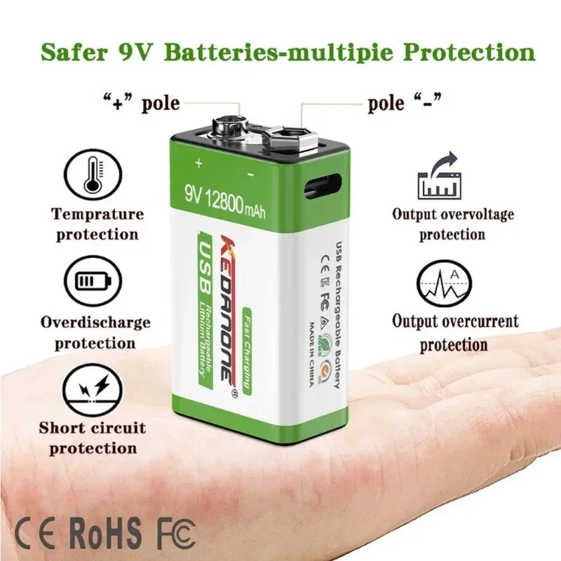 New 9V Rechargeable Battery 12800mAh Micro USB Lithium Batteries for Multimeter Microphone Toy Remote Control KTV Li-ion Battery