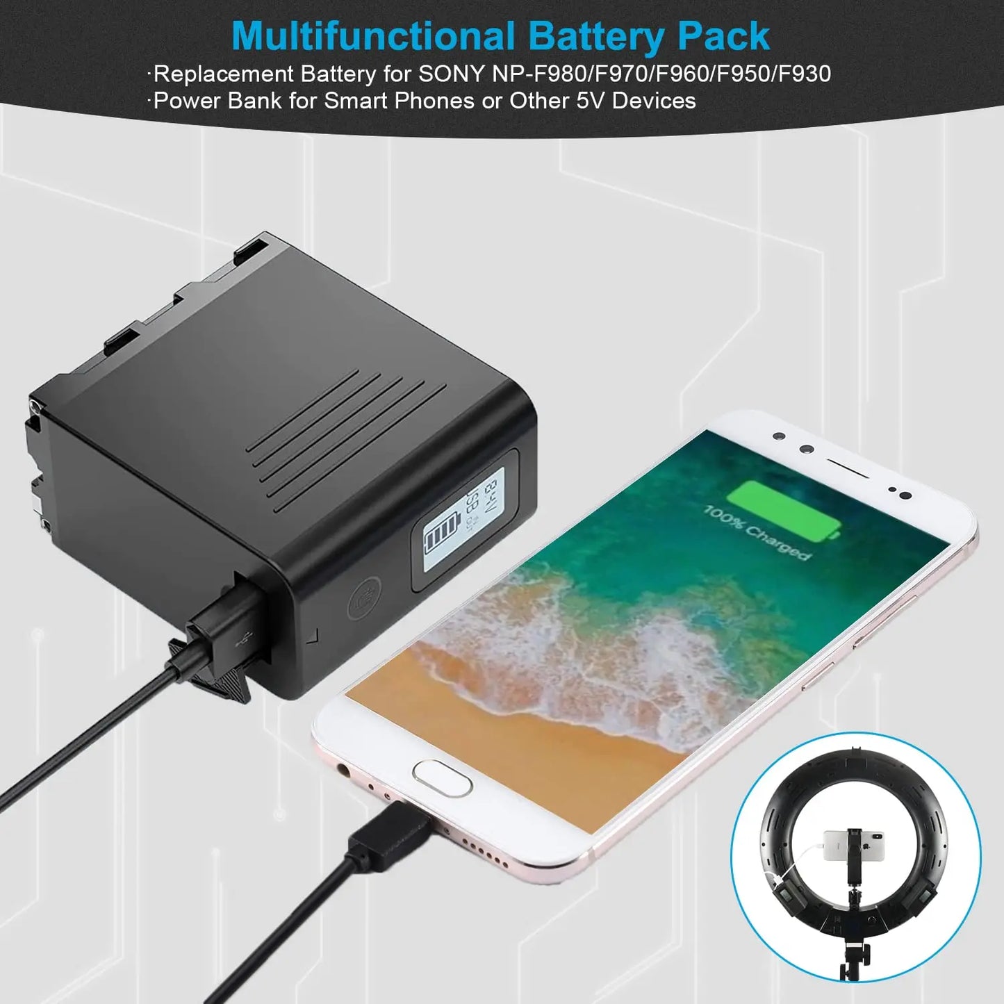 REACELL 2Pack NP-F970 Battery for Sony NP-F Battery NP-F970 NP-F975 NP-F980 NP-F960 NP-F770 NP-F750 NP-F550,with Micro USB Cable