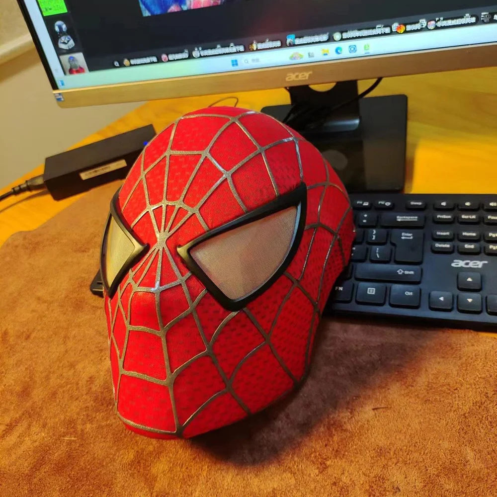 Marvel Toby Maguire Spiderman Mask With Hard Face Shell & Magnetic Eyes Super Hero Venom Screen Printed Fabric 3d Webs Cos Gift
