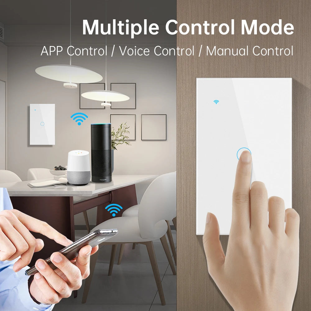 Tuya Wifi Smart Stair Switch US Touch Glass Panel Stair Cross Multi Light Switches 1 Gang 2 Way APP Control Alexa Google Home