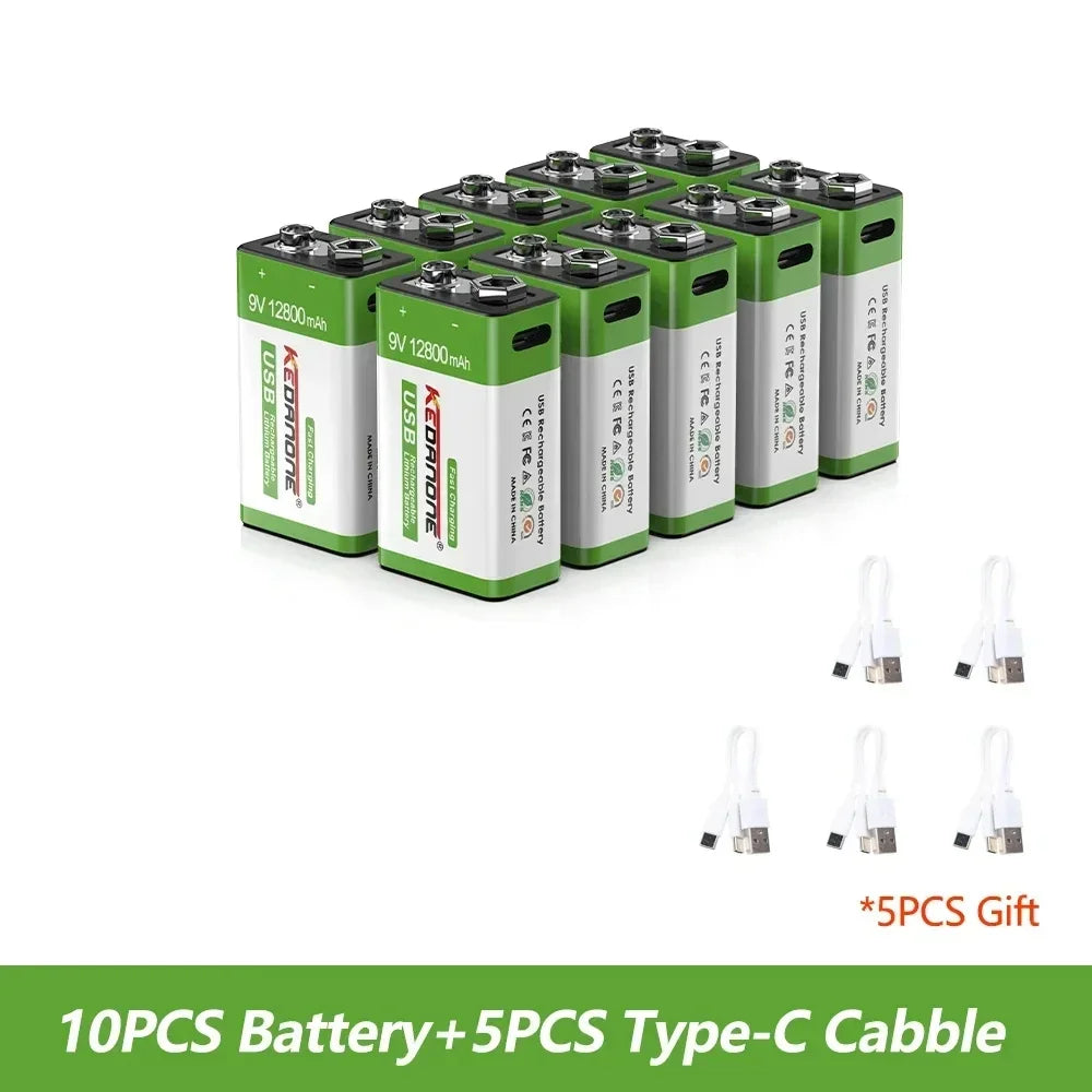 New 9V Rechargeable Battery 12800mAh Micro USB Lithium Batteries for Multimeter Microphone Toy Remote Control KTV Li-ion Battery