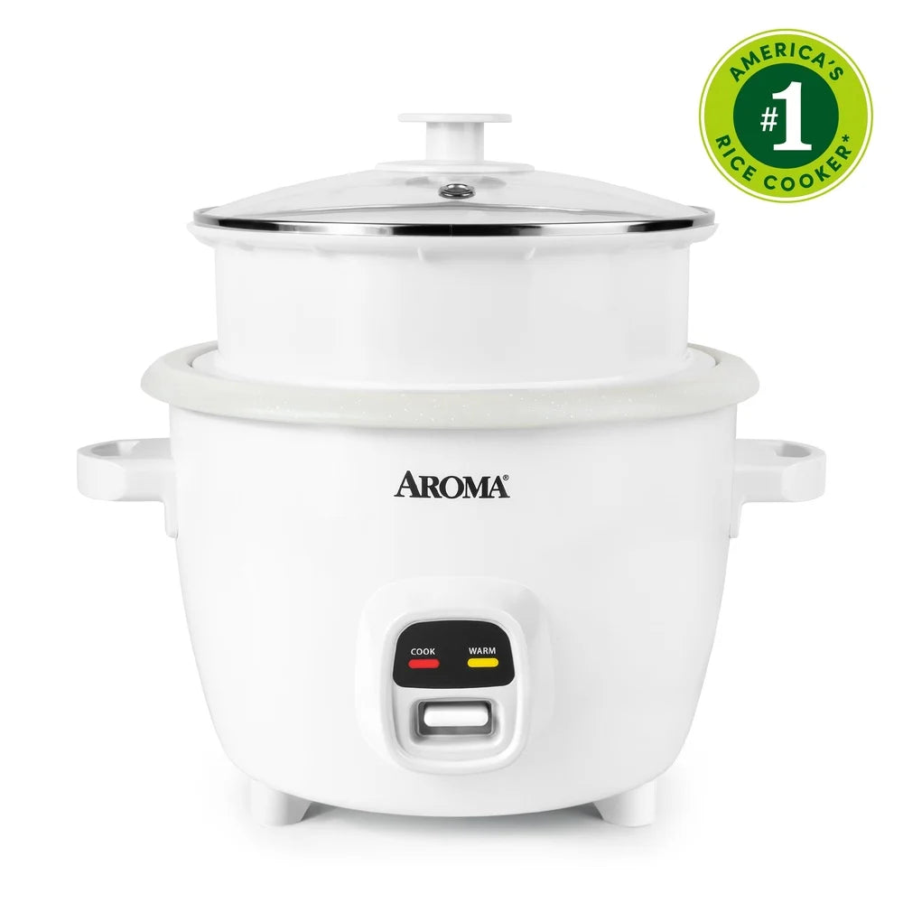 20-Cup Rice Cooker Food Steamer Nonstick Ceramic Automatic Warm Pop-Up Steam Tray Stackable Compact Storage