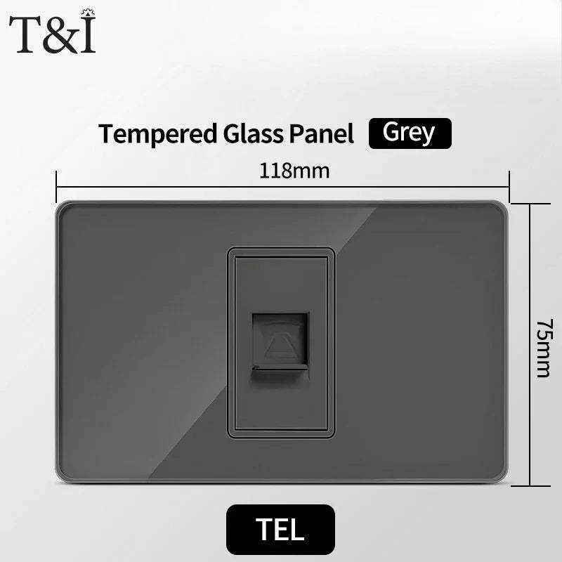 118*75mm Tempered Glass Socket US Wall Socket Thai USB Socket Plug with Dual USB Type-C Ports,Light Switch 110V