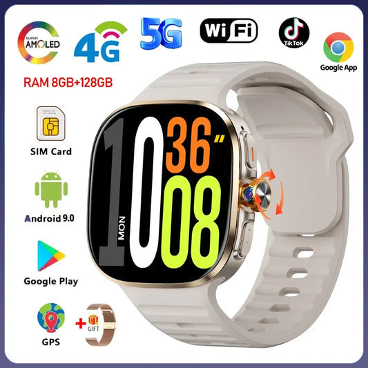 5G/4G Full Network Smart Watch 2.40 inch Big Screen HD Video Call WIFI GPS 8GB+128GB RAM 2100mAh Google Play Sim Card Smartwatch