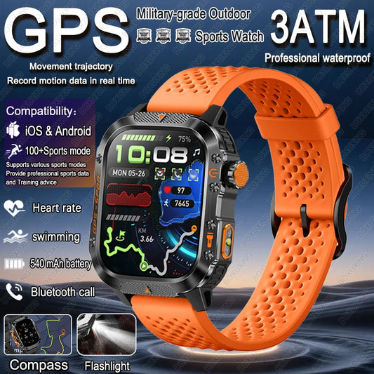 For Xiaomi Military Outdoor Sports GPS Smart Watch Men Built-in GPS 3ATM Waterproof Compass Heart rate Bluetooth Call SmartWatch
