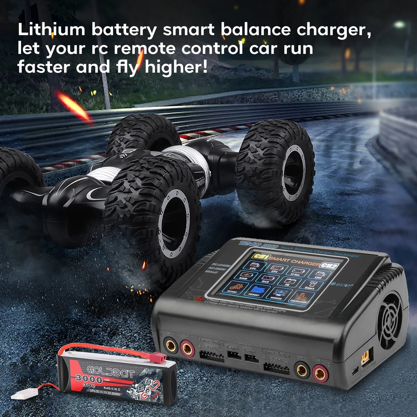HTRC T240 High Power Battery Charger AC150W DC 240W 10A Dual Channel Touch Screen Lipo Balance Chargers Discharger for RC Models