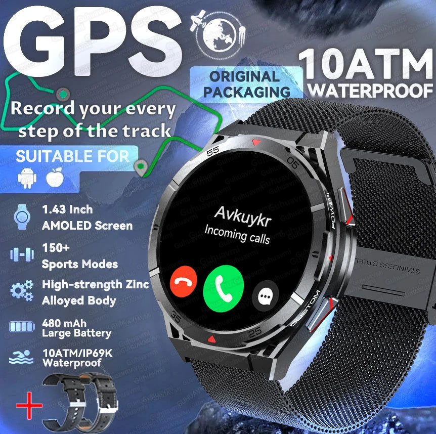 2025 New Dual-Band satellite GPS Smart Watch Men 1.43'' AMOLED Screen Compass Heart Rate BT Call IP69 Waterproof Swimming Watch