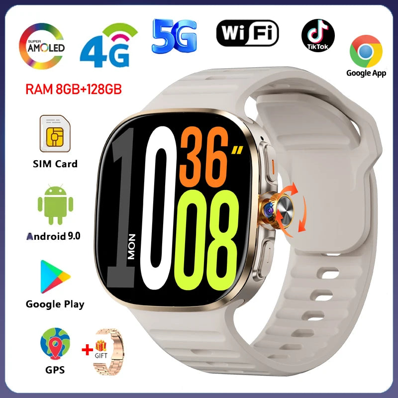 5G/4G Full Network Smart Watch 2.40 inch Big Screen HD Video Call WIFI GPS 8GB+128GB RAM 2100mAh Google Play Sim Card Smartwatch