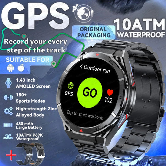 2025 New Dual-Band satellite GPS Smart Watch Men 1.43'' AMOLED Screen Compass Heart Rate BT Call IP69 Waterproof Swimming Watch