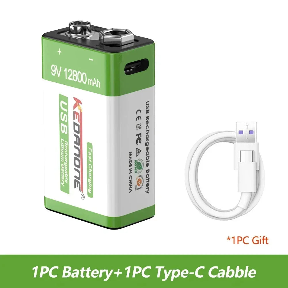 New 9V Rechargeable Battery 12800mAh Micro USB Lithium Batteries for Multimeter Microphone Toy Remote Control KTV Li-ion Battery