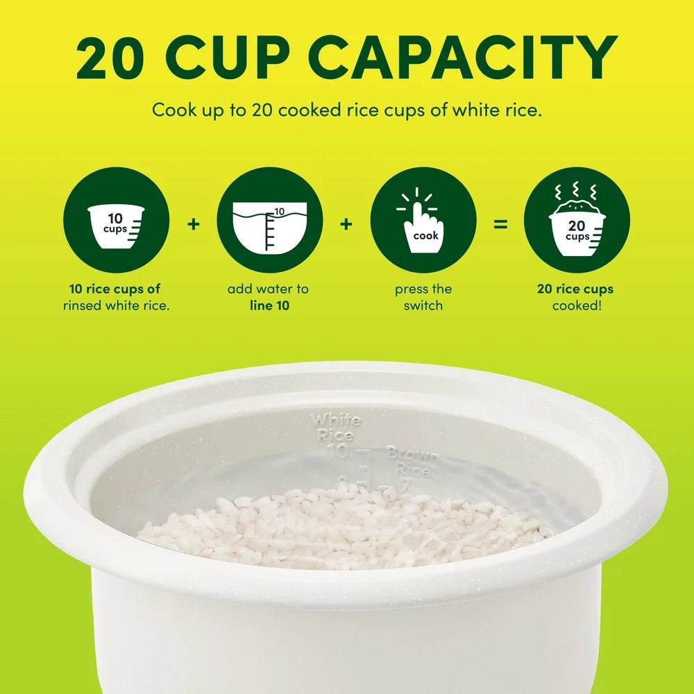 20-Cup Rice Cooker Food Steamer Nonstick Ceramic Automatic Warm Pop-Up Steam Tray Stackable Compact Storage
