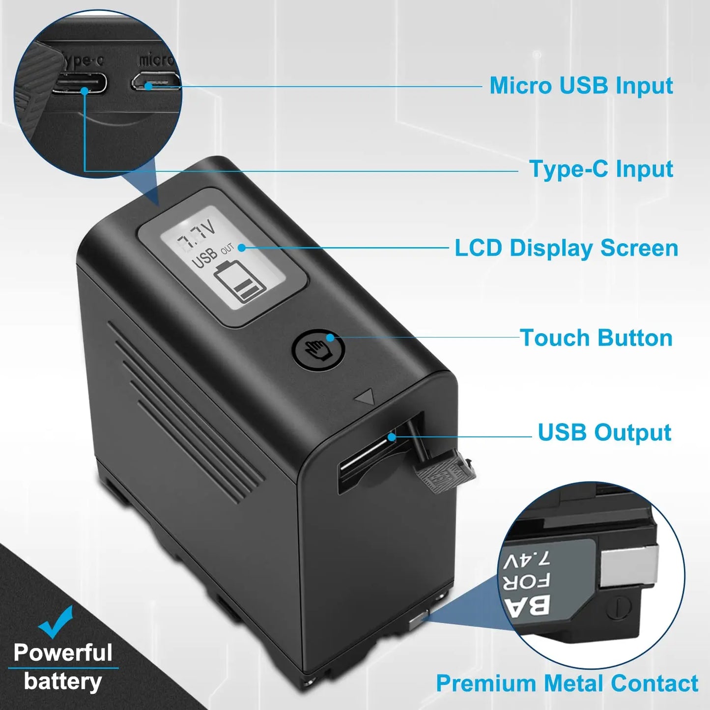 REACELL 2Pack NP-F970 Battery for Sony NP-F Battery NP-F970 NP-F975 NP-F980 NP-F960 NP-F770 NP-F750 NP-F550,with Micro USB Cable