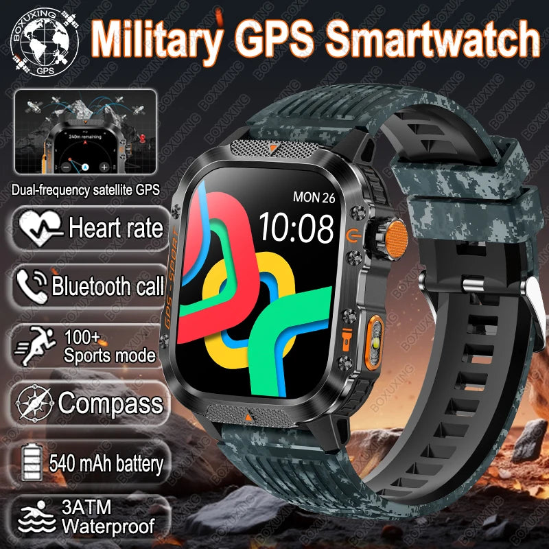 For Xiaomi Military Outdoor Sports GPS Smart Watch Men Built-in GPS 3ATM Waterproof Compass Heart rate Bluetooth Call SmartWatch
