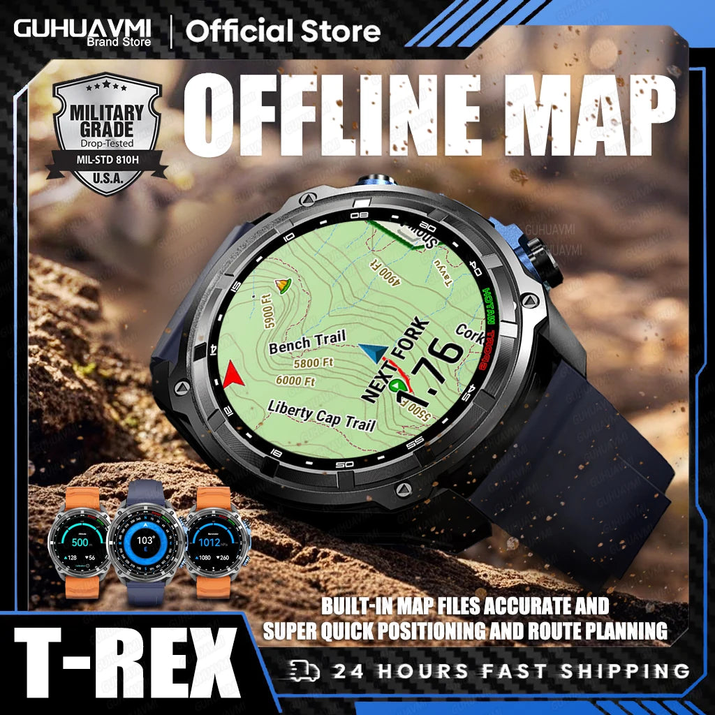 2025 New GPS SmartWatch Offline Maps 4GB Memory Video Player Military Sports Smart bracelet Men 50m Swimming Waterproof Sapphire