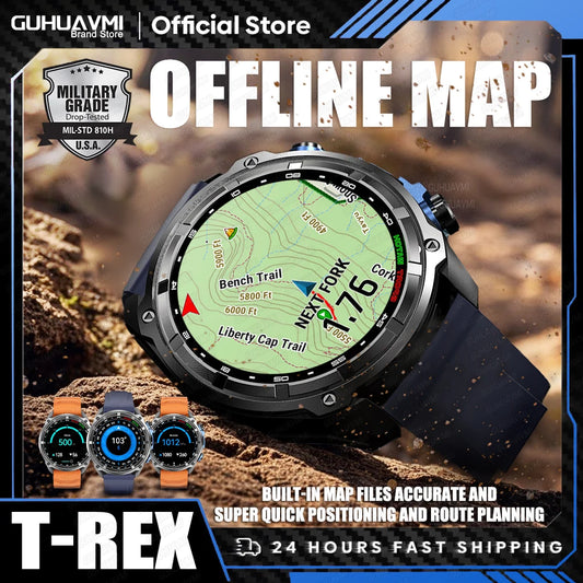 2025 New GPS SmartWatch Offline Maps 4GB Memory Video Player Military Sports Smart bracelet Men 50m Swimming Waterproof Sapphire