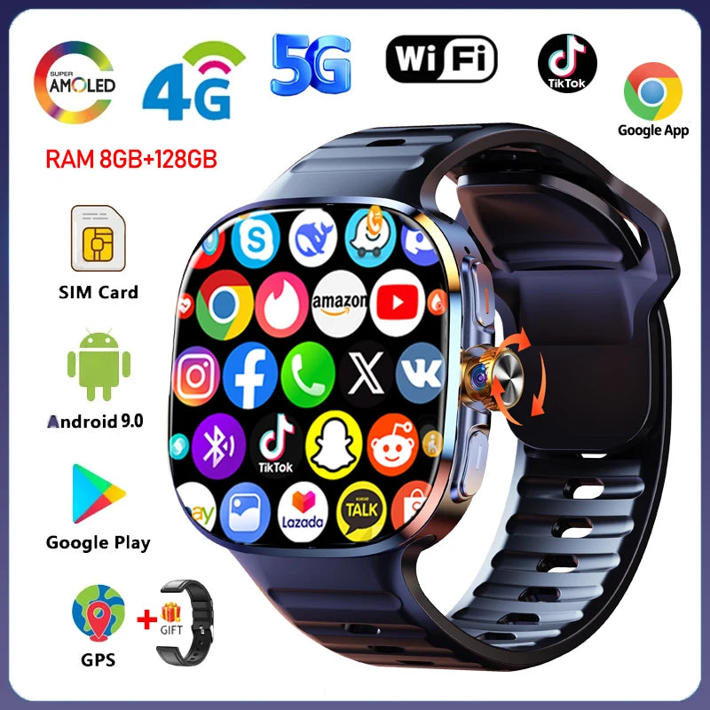 5G/4G Full Network Smart Watch 2.40 inch Big Screen HD Video Call WIFI GPS 8GB+128GB RAM 2100mAh Google Play Sim Card Smartwatch