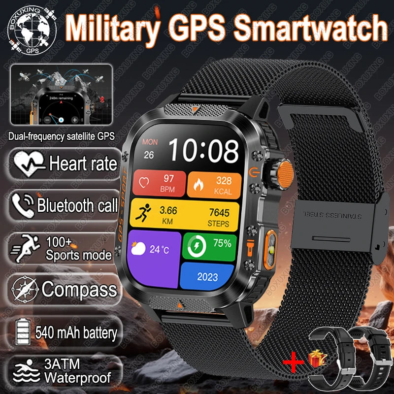 For Xiaomi Military Outdoor Sports GPS Smart Watch Men Built-in GPS 3ATM Waterproof Compass Heart rate Bluetooth Call SmartWatch
