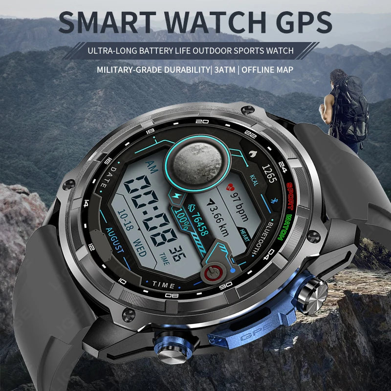 LIGE GPS Offline Map Smart Watch 860mAh Outdoor Sports Compass Altimeter Watches 4GB Memory AMOLED Voice Call 3ATM Men Bracelets
