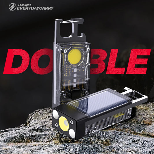 Solar Type-C USB Rechargeable LED COB Mini Pocket Flashlight 500LM 500mAh IPX4 Waterproof Bottle Opener Camping Hiking Lighting