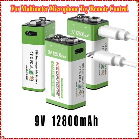 New 9V Rechargeable Battery 12800mAh Micro USB Lithium Batteries for Multimeter Microphone Toy Remote Control KTV Li-ion Battery