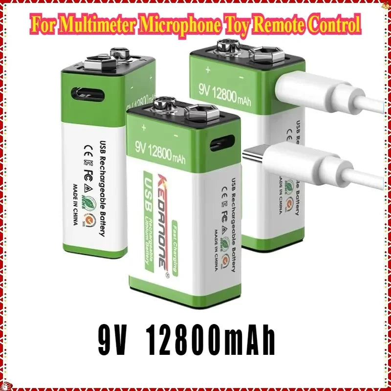 New 9V Rechargeable Battery 12800mAh Micro USB Lithium Batteries for Multimeter Microphone Toy Remote Control KTV Li-ion Battery