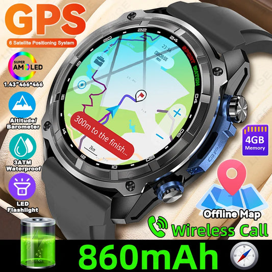 LIGE GPS Offline Map Smart Watch 860mAh Outdoor Sports Compass Altimeter Watches 4GB Memory AMOLED Voice Call 3ATM Men Bracelets