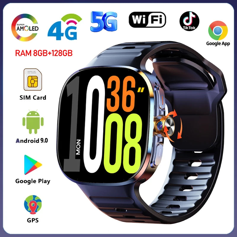 5G/4G Full Network Smart Watch 2.40 inch Big Screen HD Video Call WIFI GPS 8GB+128GB RAM 2100mAh Google Play Sim Card Smartwatch