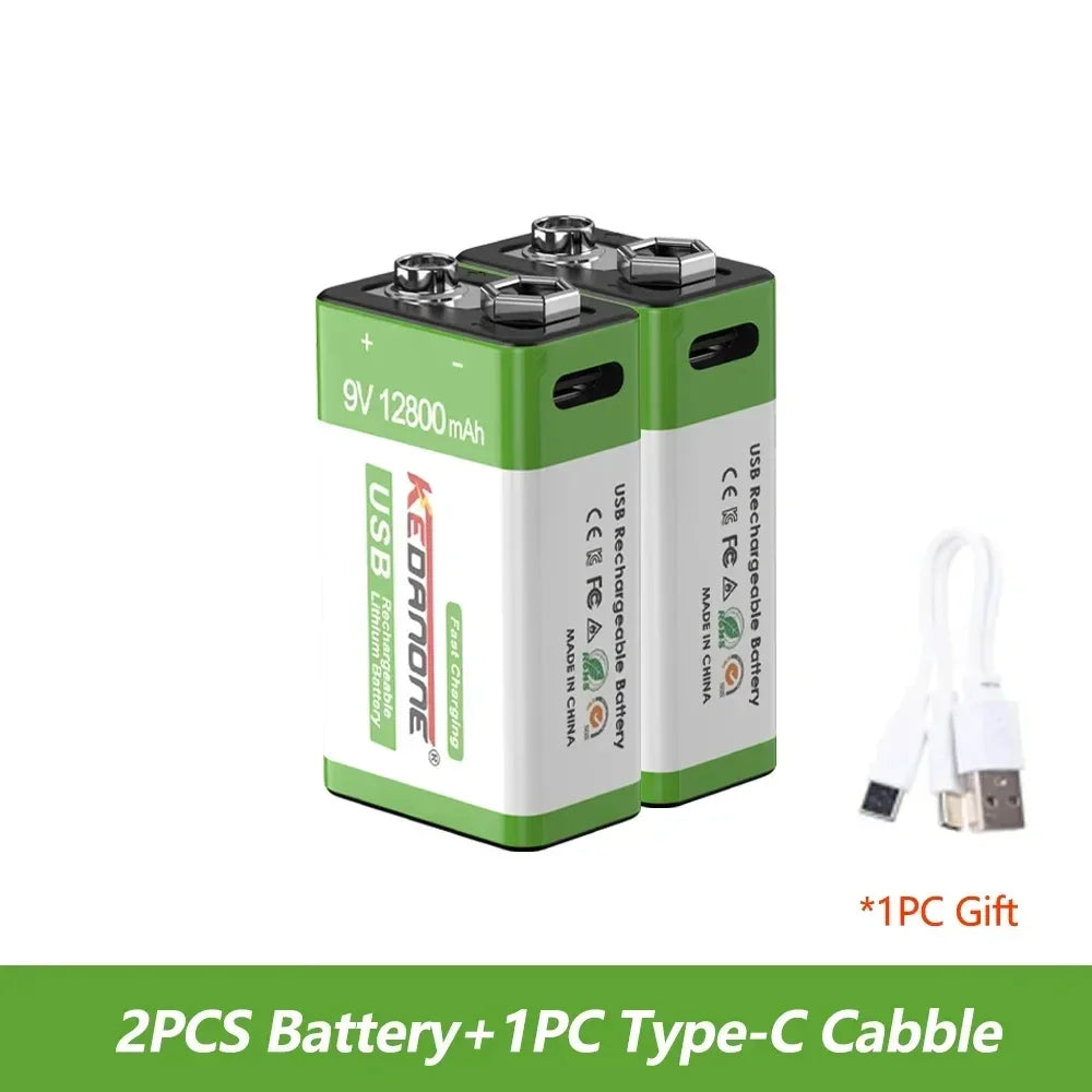 New 9V Rechargeable Battery 12800mAh Micro USB Lithium Batteries for Multimeter Microphone Toy Remote Control KTV Li-ion Battery